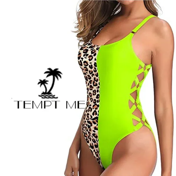 TEMPT ME Crisscross Lace Up Contrasting Swimsuit  🐆  NEW WITH TAGS! - Picture 3 of 10